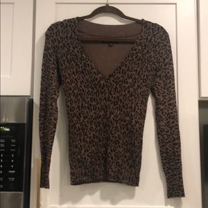 Express Leopard V-neck Lightweight Sweater